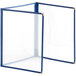 A clear plastic Choice blue 6-view trifold menu cover with three pockets.