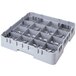 A large gray plastic Cambro glass rack with many compartments.