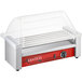 An Avantco hot dog roller grill with a clear cover.