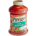 A plastic jar of Prego Italian Sauce with Fresh Mushrooms and a red label.