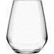 A case of 12 clear Reserve by Libbey Prism stemless wine glasses.