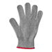 A Schraf gray cut-resistant glove with a red band.