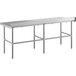 A Regency stainless steel open base work table with a white background.
