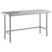 A Regency stainless steel open base work table with a long rectangular top and metal legs.