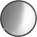 A round convex mirror with a black frame.