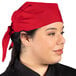 A woman wearing a red Uncommon Chef bandana.