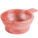 A red polyethylene bowl with a handle.