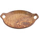 A cheforward faux wood melamine wok plate with handles.