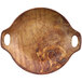 A Cheforward faux wood melamine wok plate with handles.