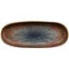 A cheforward melamine platter with an oval shape and blue and brown design.