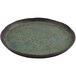 A round green and brown cheforward melamine plate.