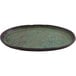 A green oval Cheforward melamine plate with a brown rim.