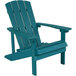 A sea foam colored wooden Adirondack chair with armrests.