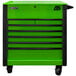 A lime green Homak Pro Series 7-drawer tool cart with black handles.