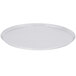 An American Metalcraft heavy weight aluminum pizza pan with a white background and a white rim.