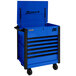 A blue Homak Pro Series service cart with black wheels and 7 drawers.