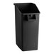 A black plastic Lavex rectangular under-counter trash can with a lid.