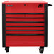 A red Homak Pro Series tool cart with black handles and wheels.
