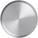 An American Metalcraft satin stainless steel metal plate with a circular texture.