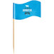 A medium wavy toothpick with a customizable blue flag with white text and a cow.