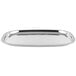 A Vollrath stainless steel oblong serving tray with a white background.