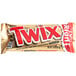 A close up of a TWIX chocolate bar in a gold wrapper.
