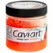 A jar of Cavi-Art vegan orange caviar with a black lid.