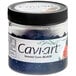 A jar of Cavi-Art vegan black caviar with a black label and black seaweed inside.
