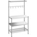 A white rectangular stainless steel shelf with two wire shelves and a rack.