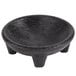 A charcoal black polypropylene Molcajete bowl with three legs.