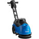 A blue and black Clarke MA50 walk behind floor scrubber.