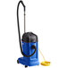 A blue Clarke Maxxi II 35 wet / dry vacuum with a black hose attached.