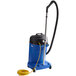 A blue and black Clarke Maxxi II 35 wet/dry vacuum with a hose attached.