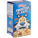 A blue box of Kellogg's Frosted Flakes cereal with a cartoon tiger on it.