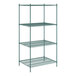 A green wire shelving unit from Regency with four shelves.