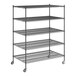 A Regency black wire shelving starter kit with wheels and 5 shelves.