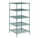 A green wire shelving unit with five shelves by Regency.