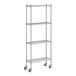 A Regency chrome mobile wire shelving starter kit with 4 shelves and wheels.