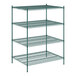 A Regency green wire shelving unit with 4 shelves.