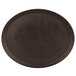 A black oval non-skid serving tray with a dark brown rim.