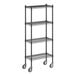 A Regency black wire shelving unit with wheels, including 4 shelves.