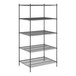 A black wire shelving unit with five shelves by Regency.