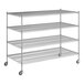A Regency chrome mobile wire shelving starter kit with 4 shelves and wheels.