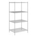 A white wireframe of a Regency stationary metal shelving unit with four shelves.
