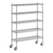 A Regency chrome mobile wire shelving starter unit with wheels.