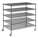 A black Regency mobile wire shelving unit with 5 shelves.