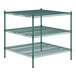 A Regency green epoxy wire shelving unit with three shelves.