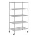 A Regency chrome mobile wire shelving unit with five shelves.
