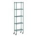 A green metal Regency mobile wire shelving unit with 5 shelves.