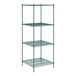 A Regency green epoxy wire shelving unit with 4 shelves.